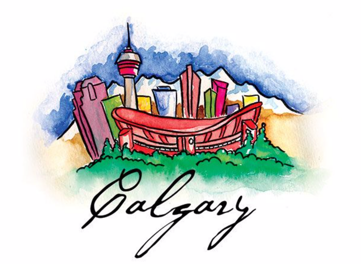 Calgary Watercolour, Calgary, stadium, watercolour, colourful, Calgary