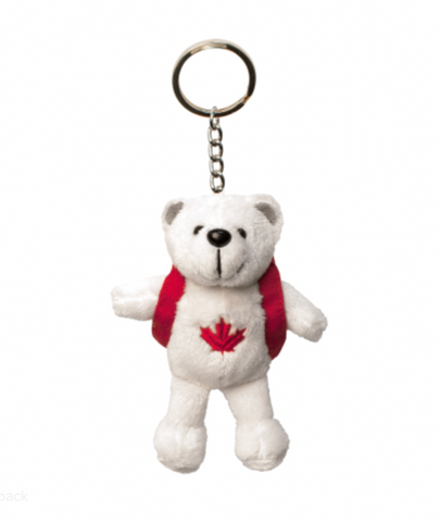 Adorable polar bear wearing a Canada Red Backpack, a charming and unique accessory for your adventures and travels
