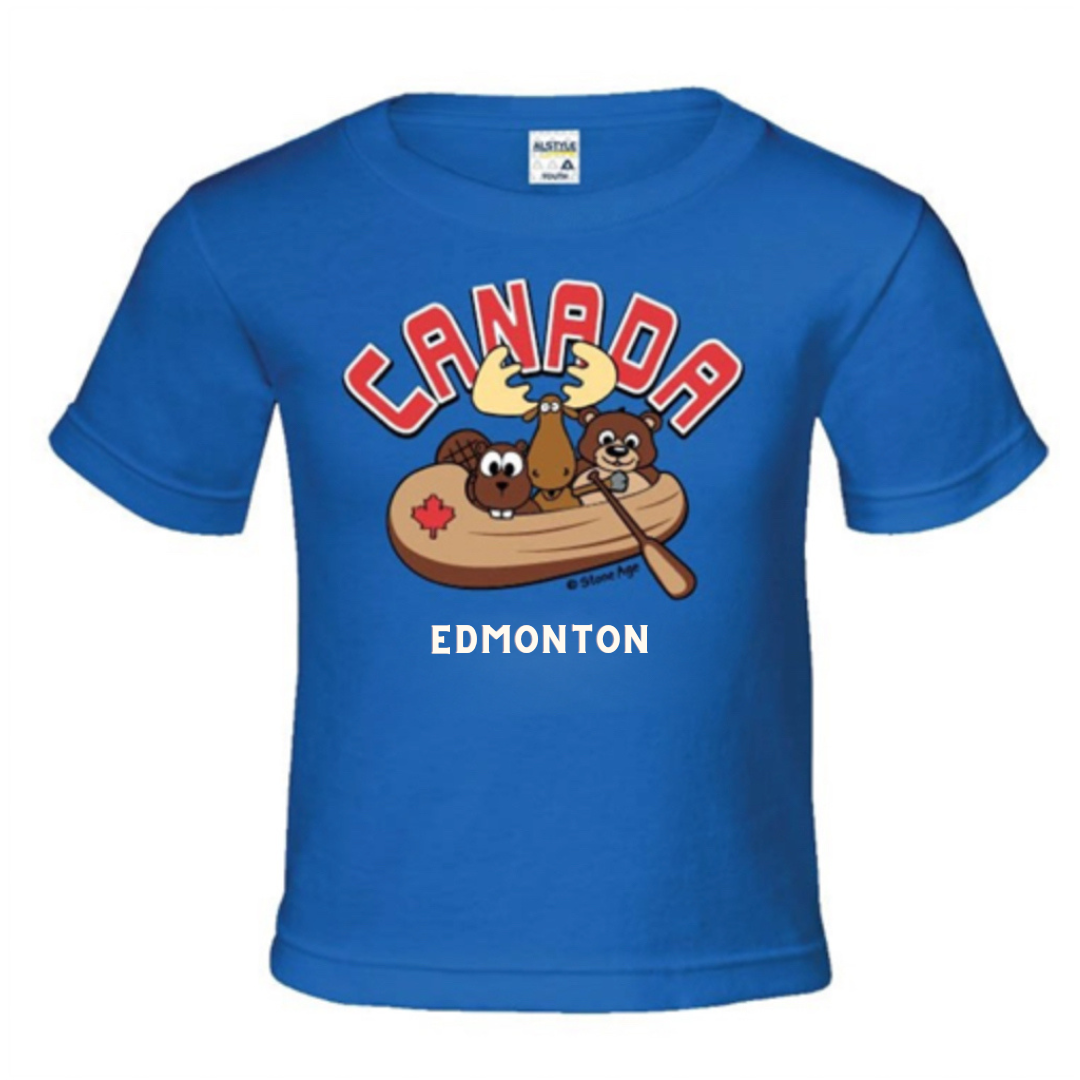 Edmonton TShirt Kids Royal Blue Canada Canoe Premium Quality BIGGLE Souvenirs & Gift Shop