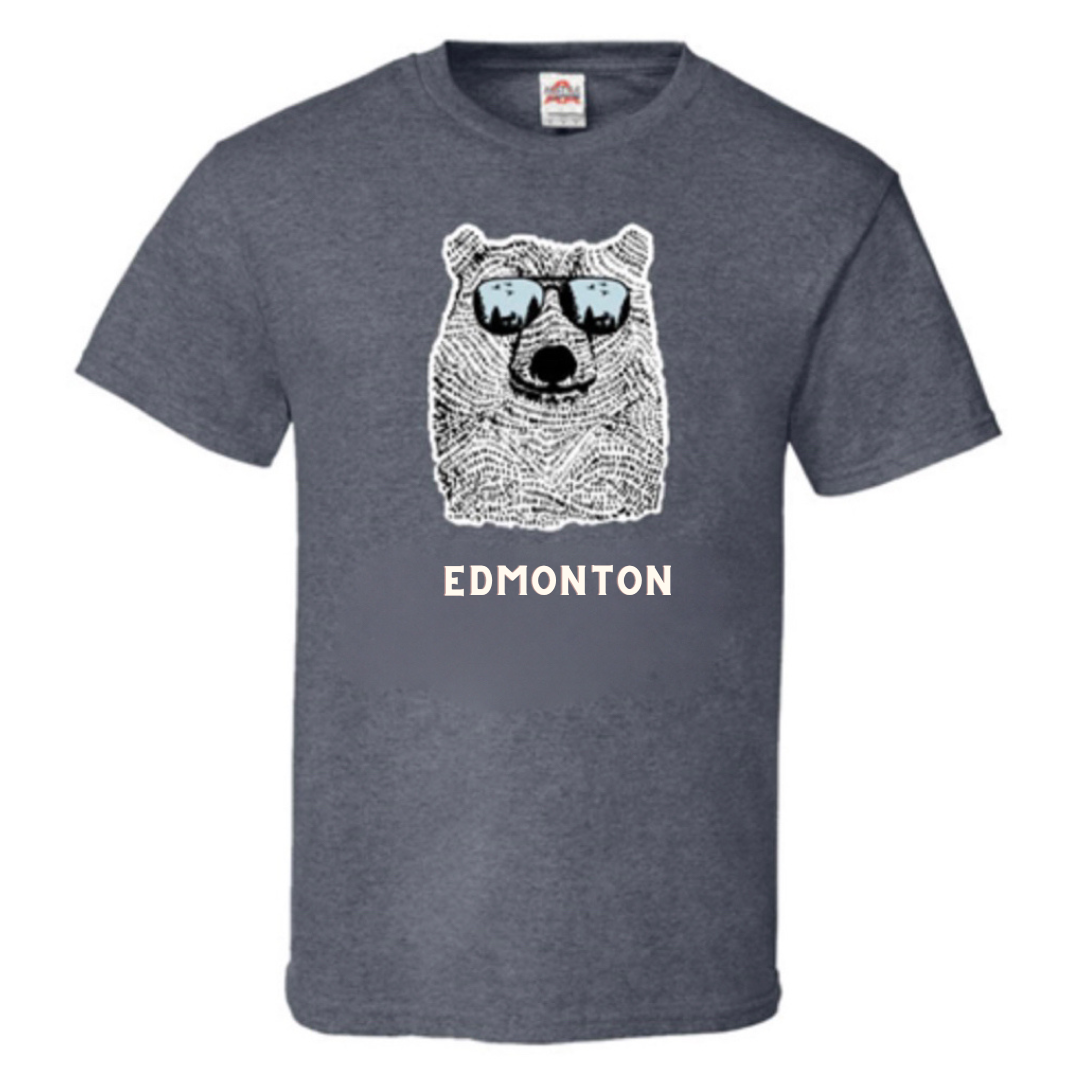 Edmonton T-Shirt in Adult Charcoal Heather with Shades Pattern Bear