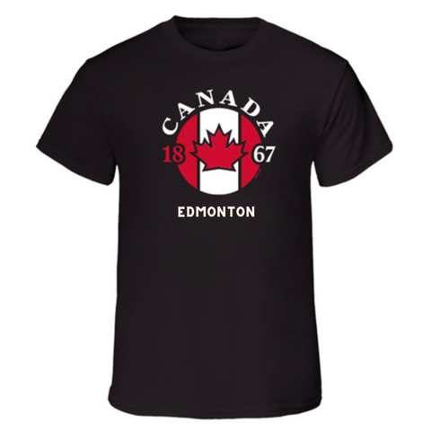Black Edmonton T-Shirt for Adults with Circular Flag Design