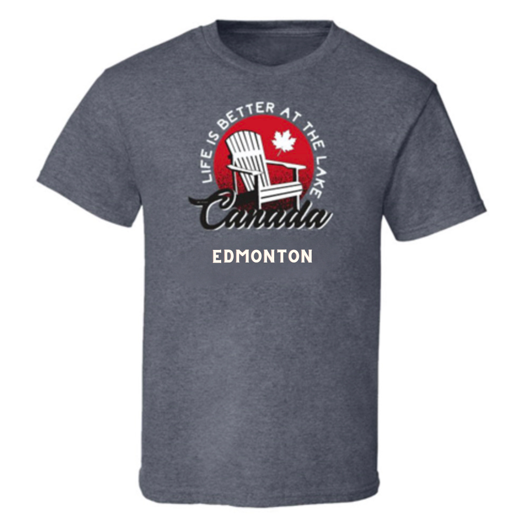 Edmonton TShirt Adult Charcoal Heather At The Lake Premium Quality BIGGLE Souvenirs & Gift