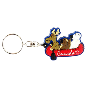 Canada Canoe Souvenir Keychain featuring a classic canoe design, perfect for Canadian wilderness enthusiasts and travelers
