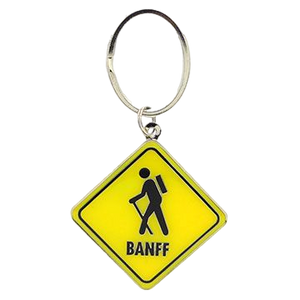 Canada Souvenir Keychain with Banff Hiking Design - A small, rectangular keychain featuring a picturesque Banff Hiking scene. A perfect Canadian souvenir to remember your adventure