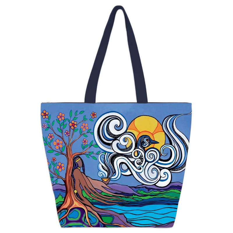 Beautiful Indigenous tote bag prayer by the lake BIGGLE