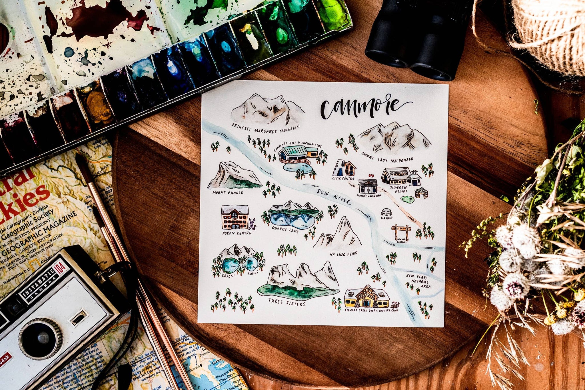 Canmore Alberta Watercolour Map Print: 12x12" Print