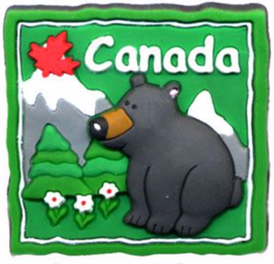 Cute bear in the forest. Rubbed fridge magnet