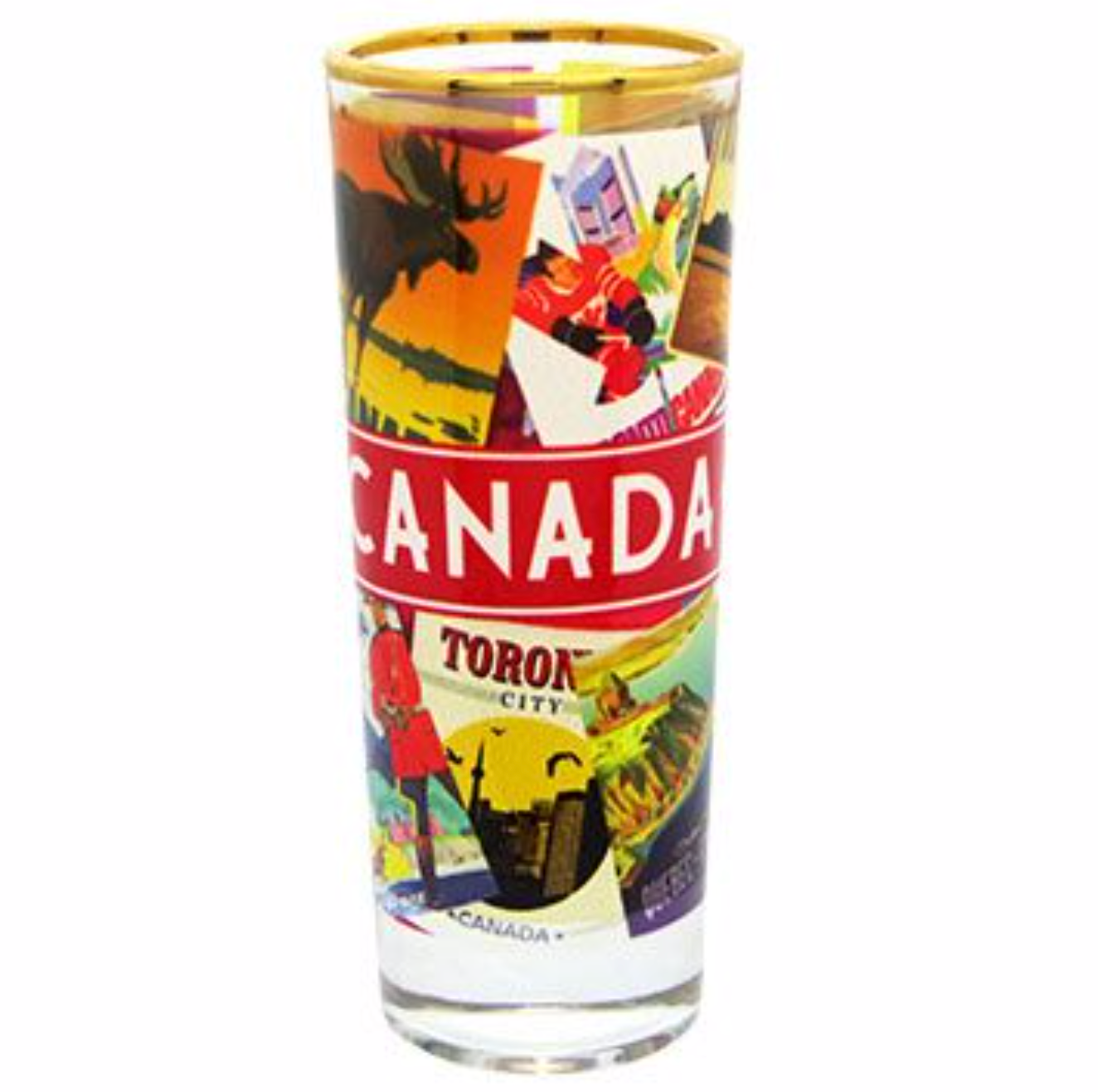 Shooter Dye Sublimation with Gold Rim, Retro Collage Design, Canada General