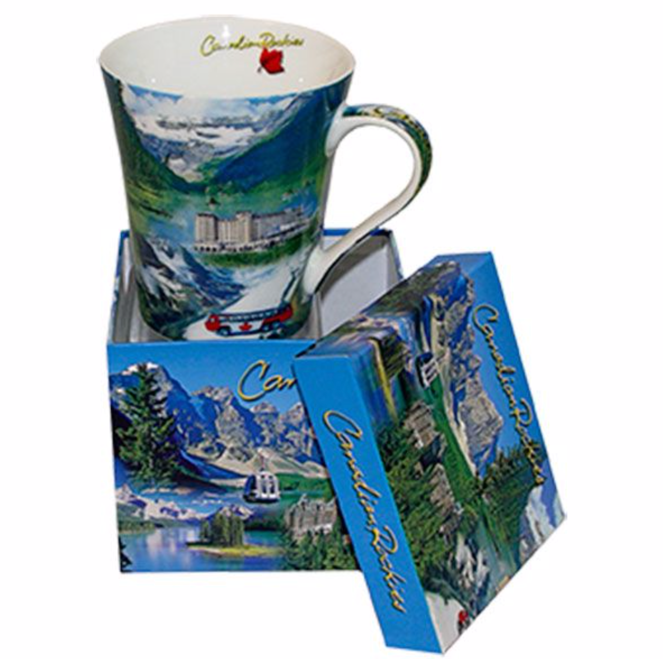 Porcelain Mug in a Box - 14oz - 14oz, Canadian Rockies collage, Canadian Rockies