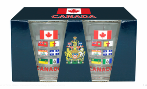 Pair of Shot Glass- Canada Provincial Flags & Coat of Arms