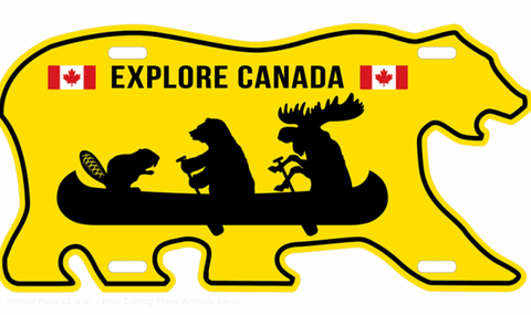 License Plate 12 × 6" - Bear Cutting Three Animals Kayak