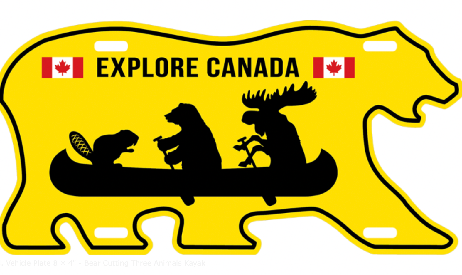 License Plate 8 × 4" - Bear Cutting Three Animals Kayak