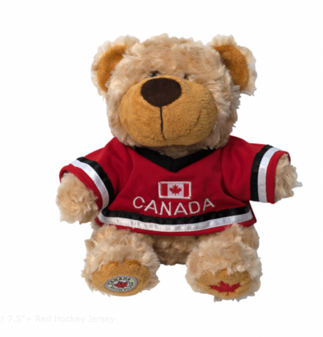 Canada Light Brown Bear 7.5"+ Red Hockey Jersey