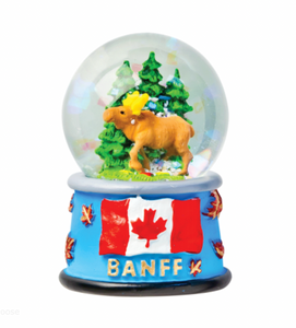Magnetic Snow Globe - Banff Moose: A charming snow globe featuring a majestic moose in Banff