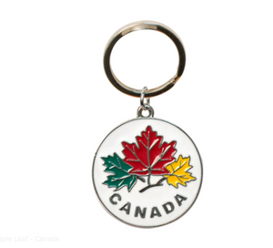Round maple leaf keychain featuring the iconic Canadian symbol, perfect for showcasing your love for Canada