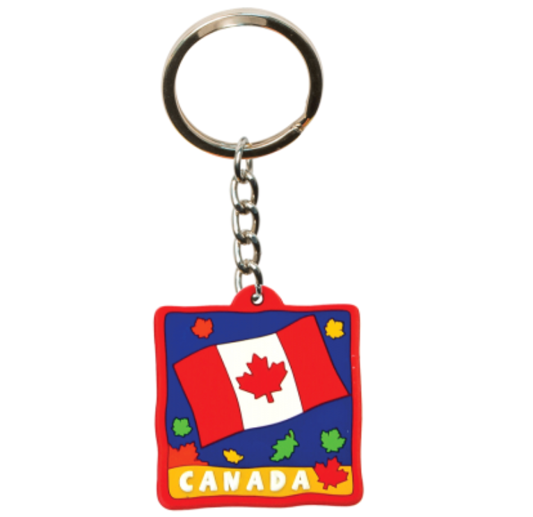 Red and white PVC Canada Flag keychain