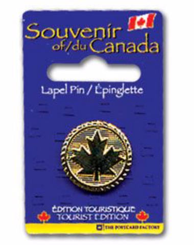 Lapel Pin - 1'', Gold Maple Leaf Round