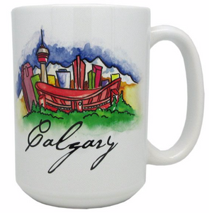 Calgary Watercolour, Calgary, stadium, watercolour, colourful, Calgary tower Mug