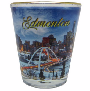 Shot Dye Sublimation with Gold Rim, Cityscape in winter, Edmonton