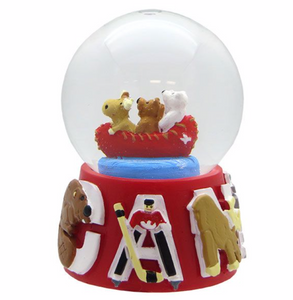 45mm snow globe with adorable cartoon animals in a canoe