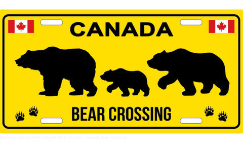 Aluminum Vehicle Plate Magnet 90 × 45 mm - Canada Bear Crossing