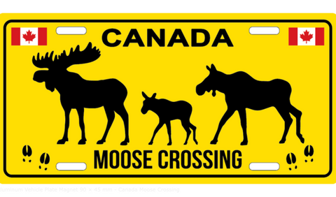 Aluminum Vehicle Plate Magnet 90 × 45 mm - Canada Moose Crossing