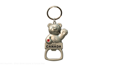 Metal Keychain - Silver Bottle Opener & Canada Bear