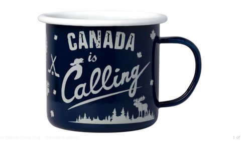 Blue Enamel Camp Mug - "Canada is calling"