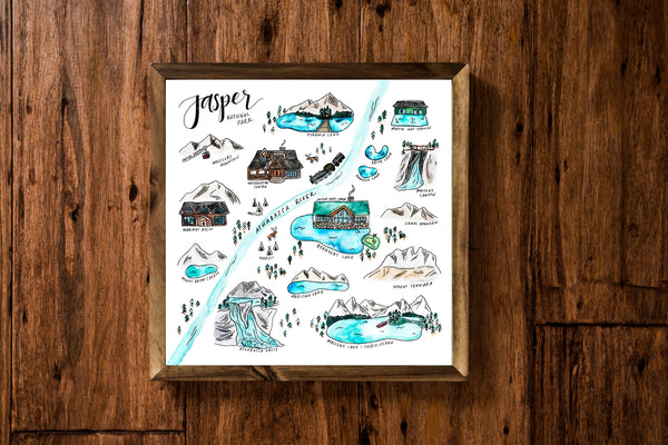 Jasper Alberta Watercolour Map Print: 9x9" Print