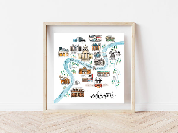 Edmonton Alberta Watercolour Map Print: 9x9" Print