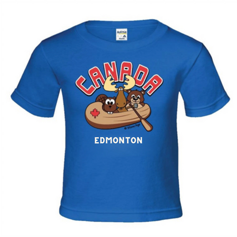 Edmonton T-Shirt for Kids in Royal Blue featuring a Canada Canoe design