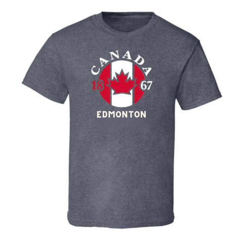 Edmonton T-Shirt Youth Charcoal Heather with Circle Flag Design