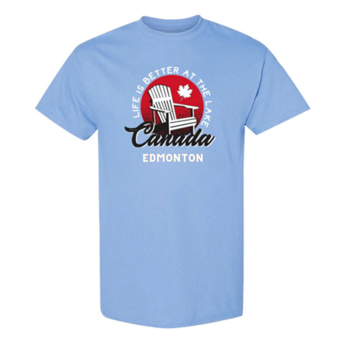 Edmonton T-Shirt in Adult Small, Carolina Blue, featuring 'At The Lake' design