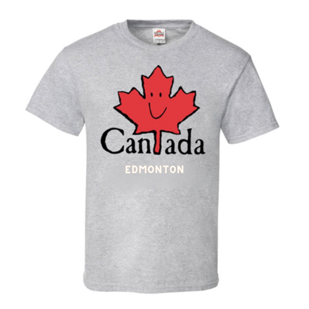 Edmonton T-Shirt in Adult Sport Grey with Happy Leaf Design