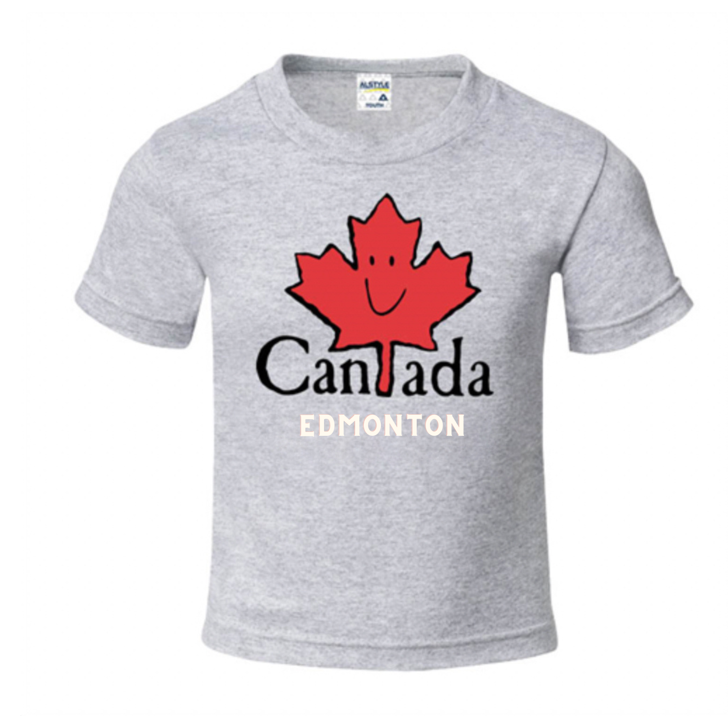 Edmonton T-Shirt for Kids - A cheerful design featuring the Happy Leaf Canada logo