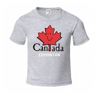 Edmonton T-Shirt for Kids - A cheerful design featuring the Happy Leaf Canada logo