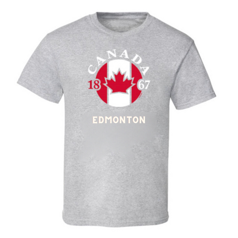 Edmonton T-Shirt Adult Sport Grey with Circle Flag Design