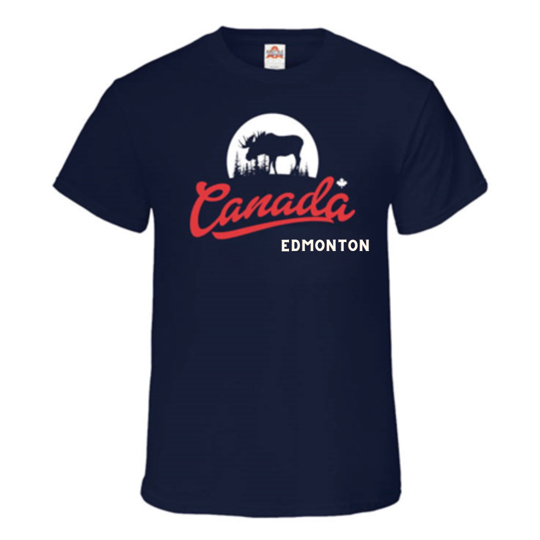 Edmonton T-Shirt Adult Navy with Moose Silhouette