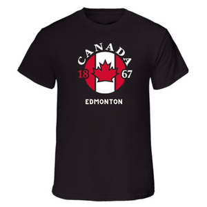 Black Edmonton T-Shirt for Adults with Circular Flag Design