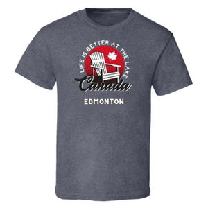 Adult Charcoal Heather Edmonton T-Shirt with 'At The Lake' Design