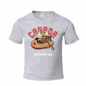 Edmonton Kids T-Shirt in Sport Grey with Canada Canoe Design