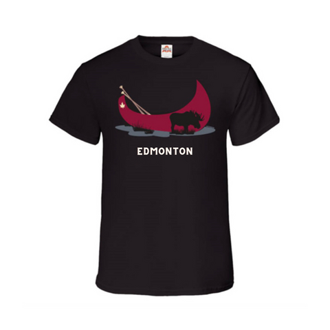 Black Edmonton T-Shirt for Adults with Red Canoe Design