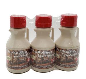 Grade A Pure Organic Canadian Maple Leaf Bottles 50ml*3PK - 100% natural, 3-pack of 100ml plastic jugs filled with exquisite Canadian pure maple syrup, ideal for indulging in rich, authentic flavor
