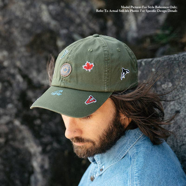 Canada Icons All-Over Embroidery Cotton Cap: Pine