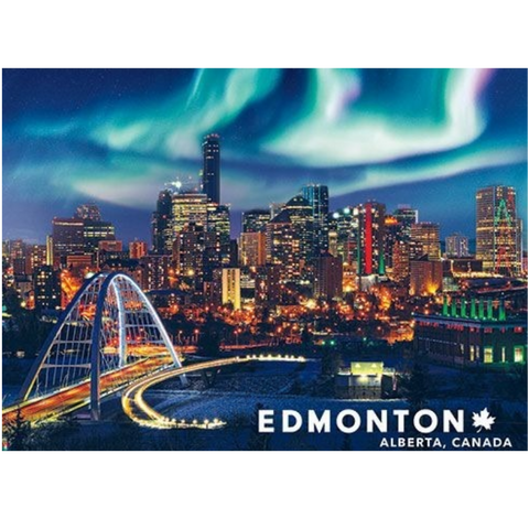 Edmonton Souvenir Fridge Magnet featuring a captivating depiction of the Beautiful Northern Lights, a stunning reminder of your visit to Edmonton