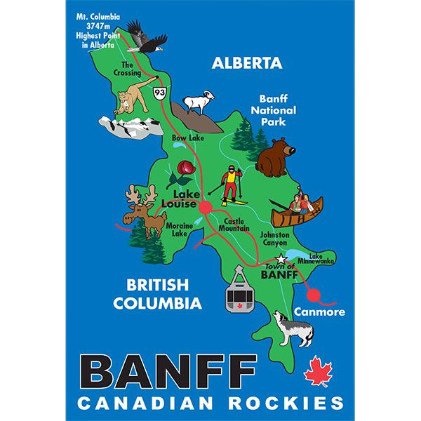 Canada Souvenir Banff National Park Map Postcard 
