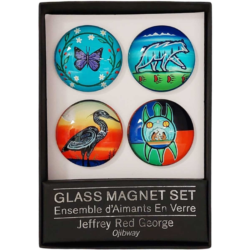 Indigenous Fridge Glass Magnets Set By Jeffrey Red George