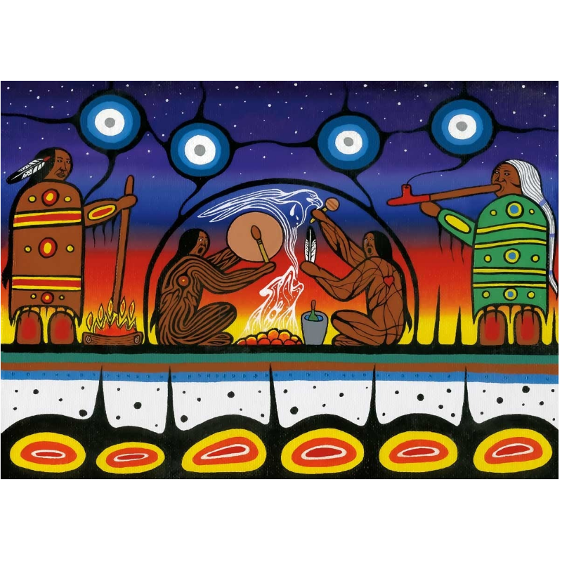 Indigenous Art Card Sweat Lodge Sunset By Jeffrey Red George