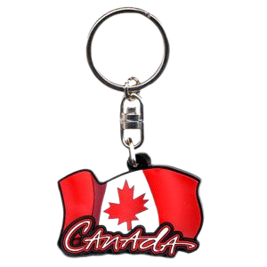 Red and white Canada Flag Souvenir Keychain featuring the iconic Canadian flag design. A perfect memento of Canada