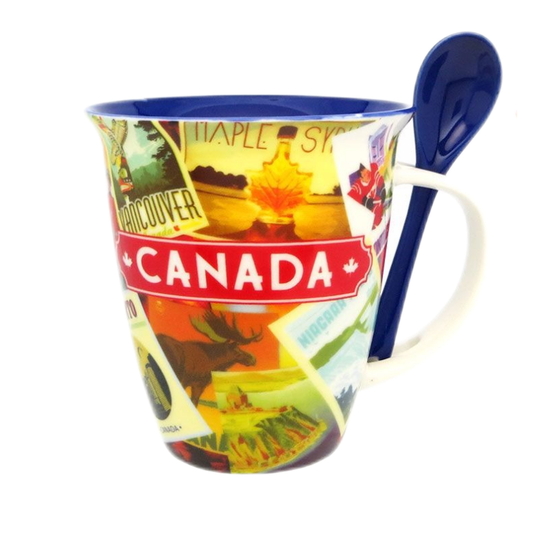 Canada Retro Collage Designed Blue Mug with Spoon